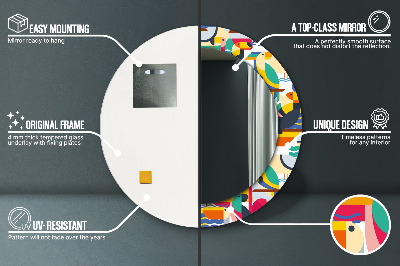 Miroir rond avec décoration Oiseaux tropicaux géométriques