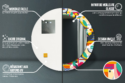 Miroir rond avec décoration Oiseaux tropicaux géométriques