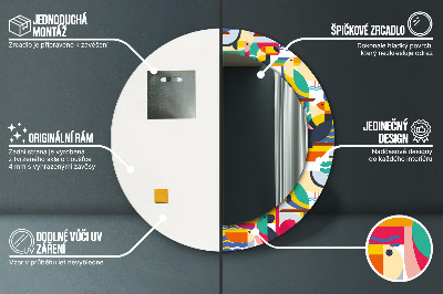 Miroir rond avec décoration Oiseaux tropicaux géométriques