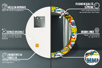 Miroir rond avec décoration Modèle de style bande dessinée