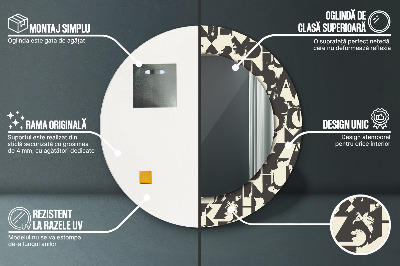 Miroir rond avec décoration Typographie abstraite