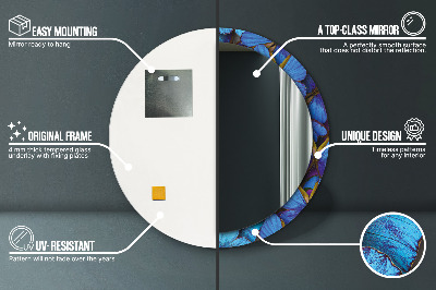 Miroir rond imprimé Papillon bleu et vert