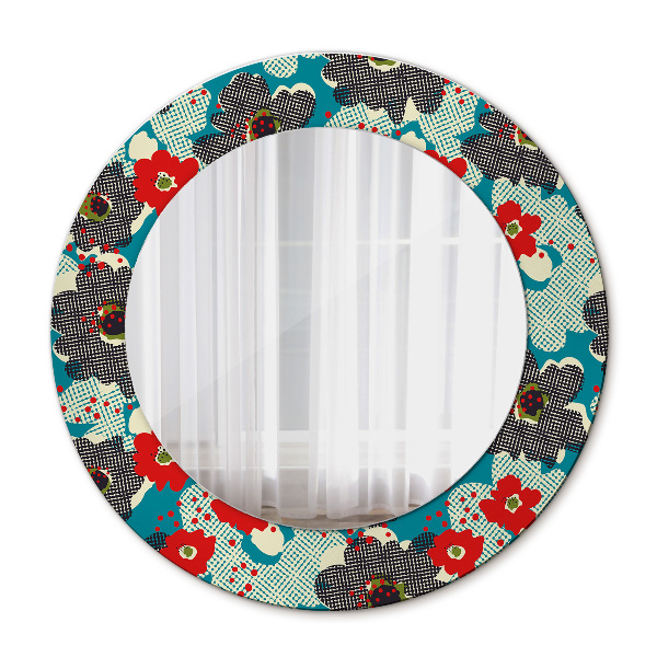 Miroir rond imprimé Motif de fleurs rétro