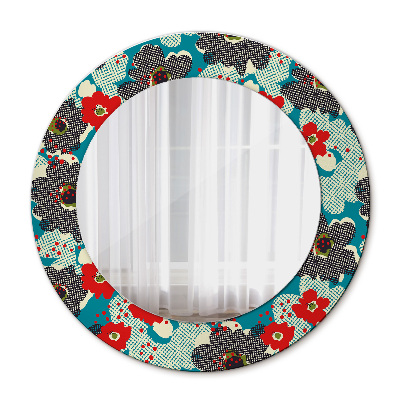 Miroir rond imprimé Motif de fleurs rétro