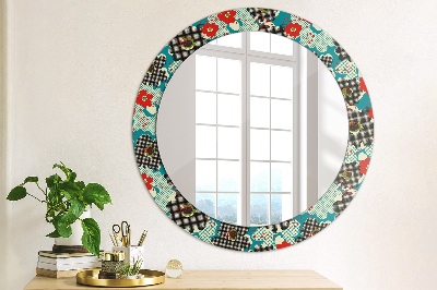 Miroir rond imprimé Motif de fleurs rétro