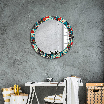 Miroir rond imprimé Motif de fleurs rétro