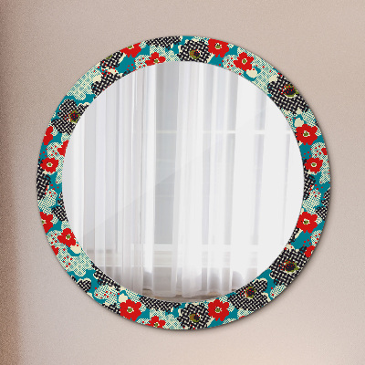 Miroir rond imprimé Motif de fleurs rétro