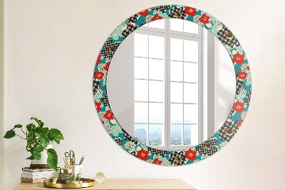 Miroir rond imprimé Motif de fleurs rétro