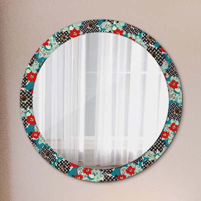 Miroir rond imprimé Motif de fleurs rétro