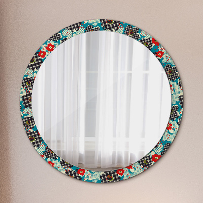 Miroir rond imprimé Motif de fleurs rétro