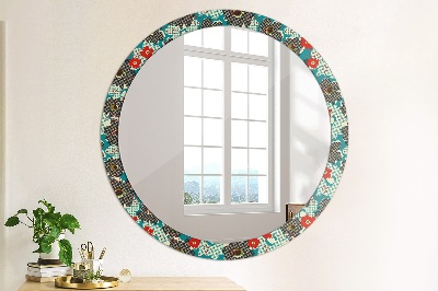 Miroir rond imprimé Motif de fleurs rétro