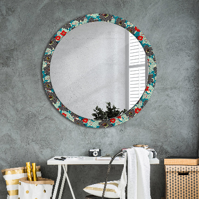 Miroir rond imprimé Motif de fleurs rétro