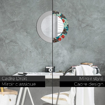 Miroir rond imprimé Motif de fleurs rétro