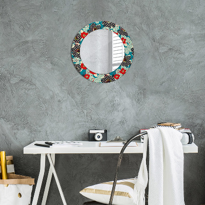 Miroir rond imprimé Motif de fleurs rétro