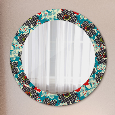Miroir rond imprimé Motif de fleurs rétro