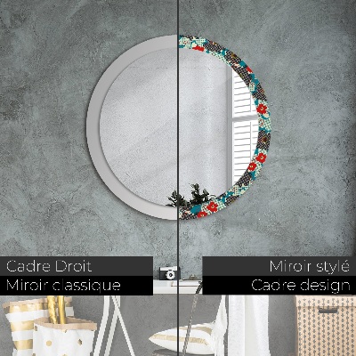 Miroir rond imprimé Motif de fleurs rétro