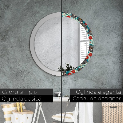 Miroir rond imprimé Motif de fleurs rétro