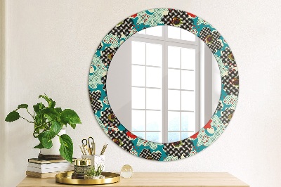 Miroir rond imprimé Motif de fleurs rétro