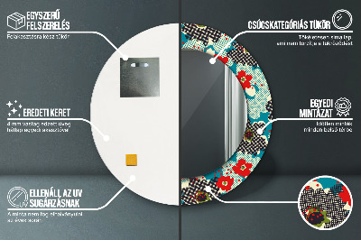 Miroir rond imprimé Motif de fleurs rétro