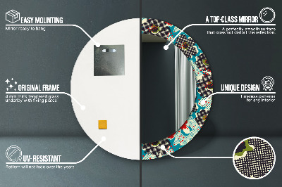 Miroir rond imprimé Motif de fleurs rétro