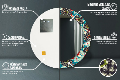 Miroir rond imprimé Motif de fleurs rétro