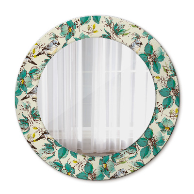 Miroir rond avec décoration Fleurs et oiseaux