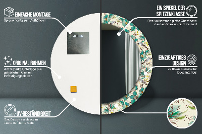Miroir rond avec décoration Fleurs et oiseaux