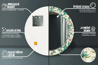 Miroir rond avec décoration Fleurs et oiseaux