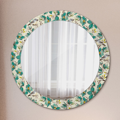 Miroir rond avec décoration Fleurs et oiseaux