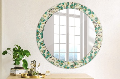 Miroir rond avec décoration Fleurs et oiseaux