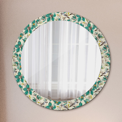 Miroir rond avec décoration Fleurs et oiseaux