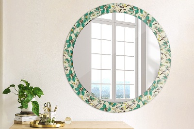 Miroir rond avec décoration Fleurs et oiseaux