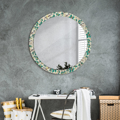 Miroir rond avec décoration Fleurs et oiseaux
