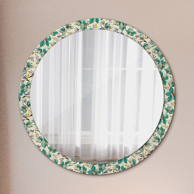 Miroir rond avec décoration Fleurs et oiseaux