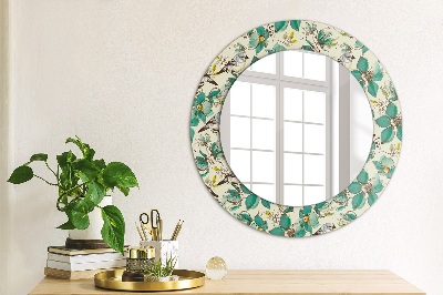 Miroir rond avec décoration Fleurs et oiseaux