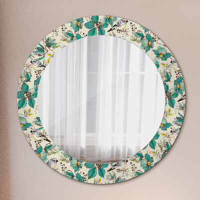 Miroir rond avec décoration Fleurs et oiseaux