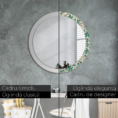 Miroir rond avec décoration Fleurs et oiseaux