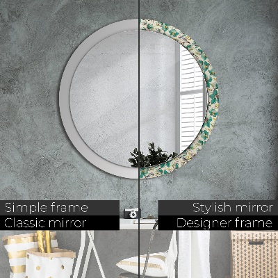 Miroir rond avec décoration Fleurs et oiseaux