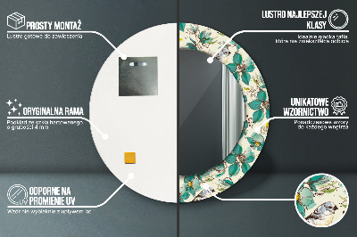 Miroir rond avec décoration Fleurs et oiseaux