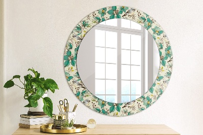 Miroir rond avec décoration Fleurs et oiseaux