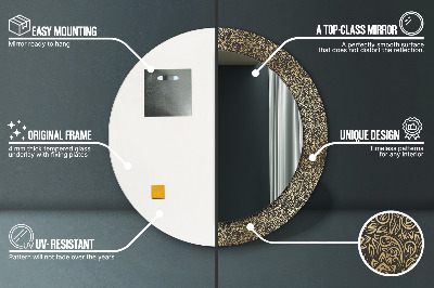 Miroir rond imprimé Ornements en or