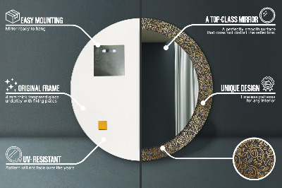 Miroir rond imprimé Ornements en or