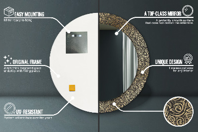 Miroir rond imprimé Ornements en or