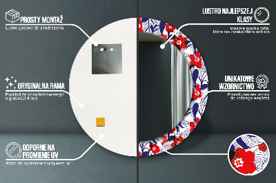 Miroir rond avec décoration Philodendron et fleurs rouges