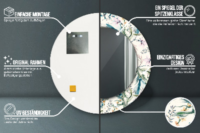 Miroir rond avec décoration Fleurs à l'aquarelle