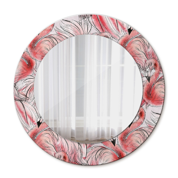 Miroir rond avec décoration Motif flamant rose