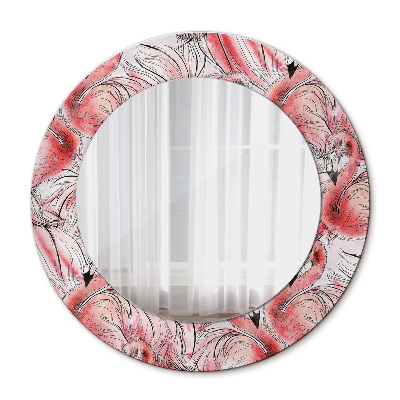 Miroir rond avec décoration Motif flamant rose