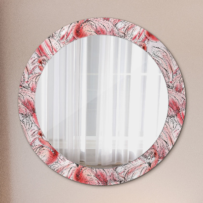Miroir rond avec décoration Motif flamant rose