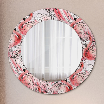 Miroir rond avec décoration Motif flamant rose