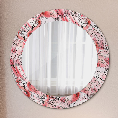 Miroir rond avec décoration Motif flamant rose